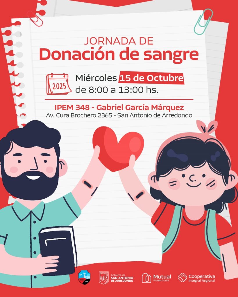 Se viene una jornada de donación de sangre en el IPEM 348 Gabriel García Marquez 